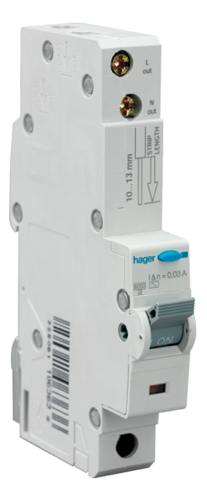 Hager RCBO B Curve Type A 6amp 30mA 10kA 