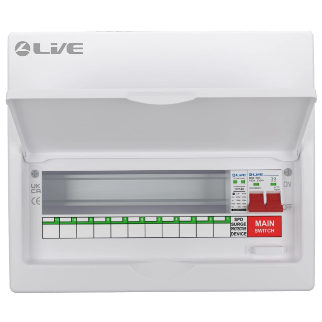 Liveelec SRN 11 Usable Consumer Unit C/W Surge & 100A Main Switch