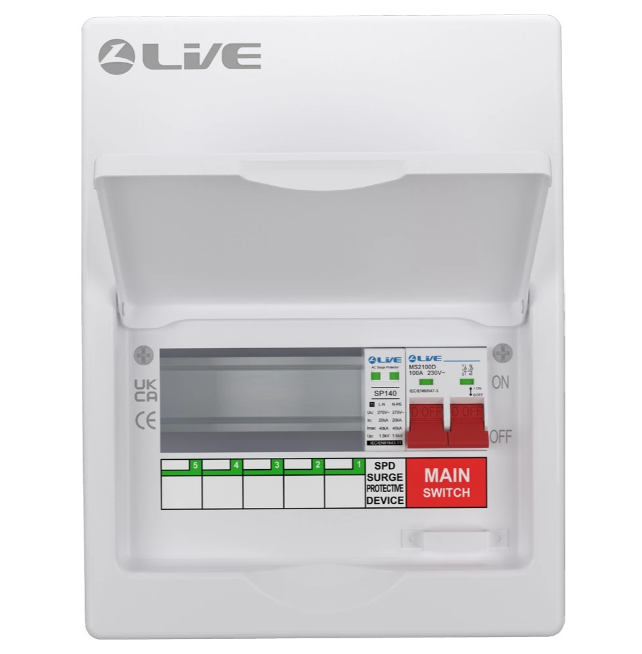 Liveelec SRN 5 Usable Consumer Unit C/W Surge & 100A Main Switch