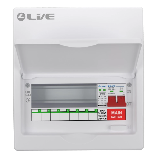 Liveelec SRN 7 Usable Consumer Unit C/W Surge & 100A Main Switch