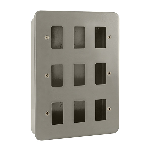 Click 9 Gang Frontplate & Plain Back Box Metal Clad 