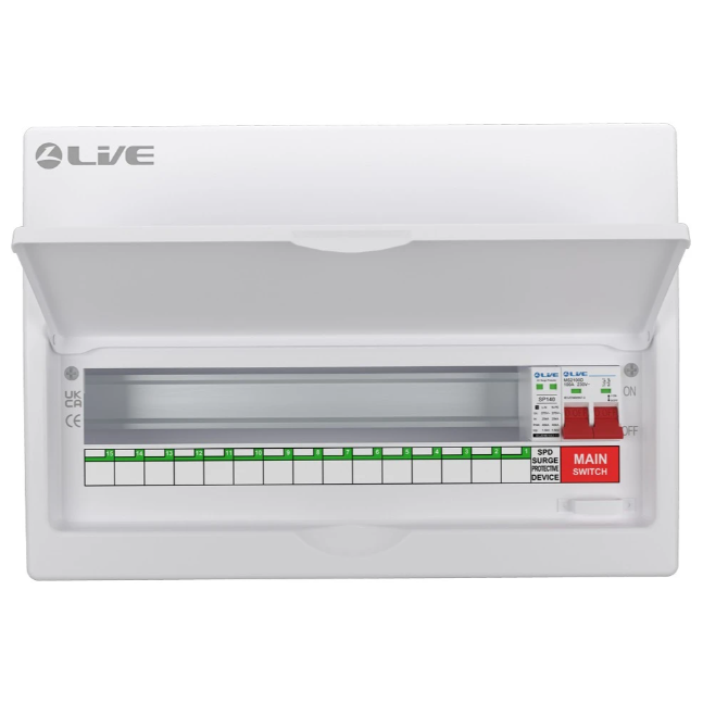 Liveelec SRN 15 Usable Consumer Unit C/W Surge & 100A Main Switch