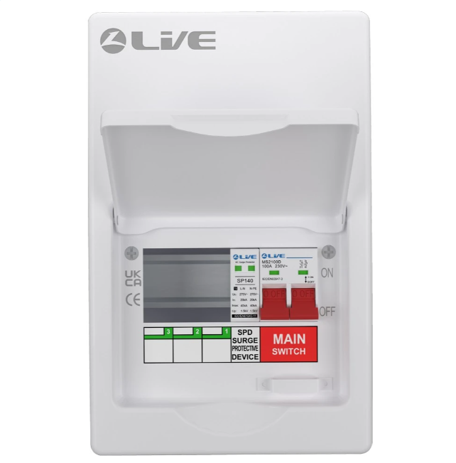 Liveelec SRN 3 Usable Consumer Unit C/W Surge & 100A Main Switch